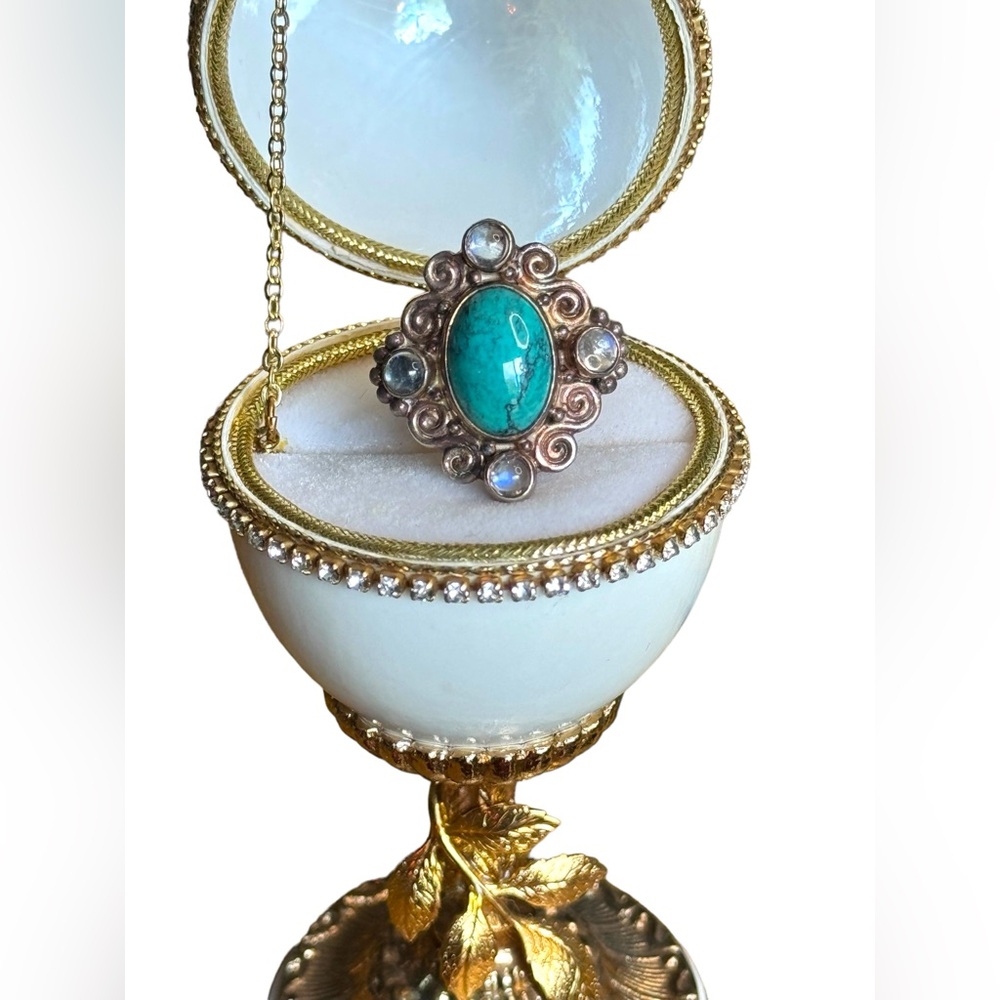 Sajen sterling silver turquoise moonstone Bali scrolled 925 ring